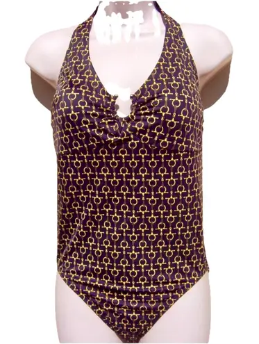 Lands End Geometric Halter Soft Cup One Piece Swimsuit Size 14