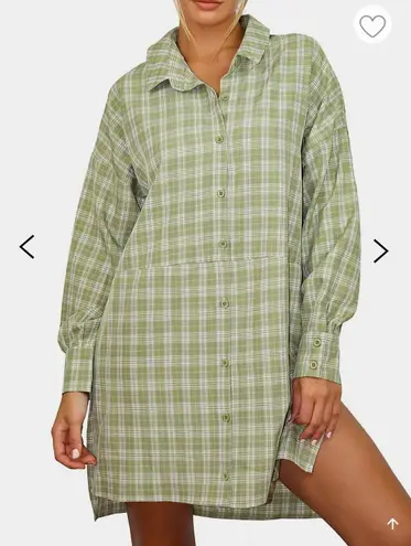 Missguided Oversized Shirt Dress in Sage Gingham-Green- Size 2- NWOT