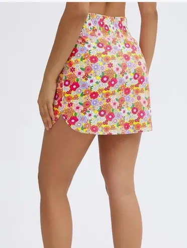 Floral Tennis High Waist Lightweight Athletic Casual Skort (skirt with pockets) Pink Size M