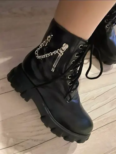 Only Platform Wedge Ankle Goth Chunky Block Heels Booties Lace up Punk Boots Combat