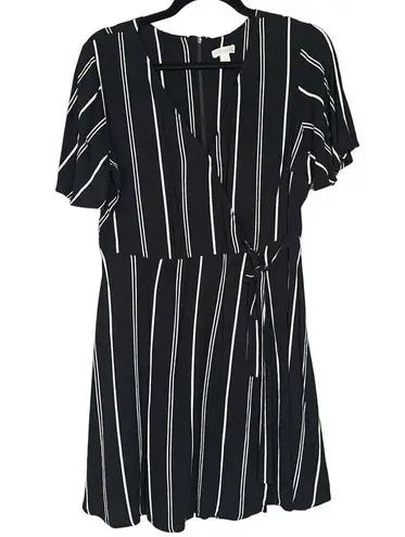 Xhilaration  Womens Size L Black White Striped Faux Wrap Mini Dress Minimalist