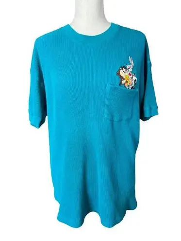 Looney Tunes Vintage 90s teal waffle knit shirt