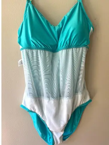 Athena Sz 12 One Piece Turquoise Tummy Control Swimsuit Shoulder Strap Luxury