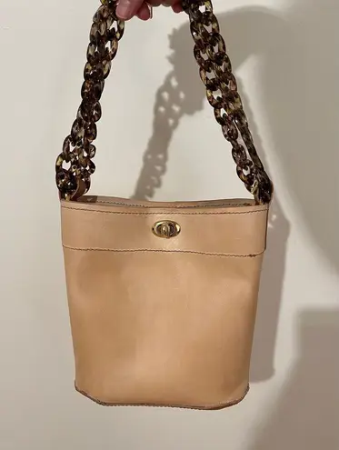 Handmade Tan Leather Bucket Bag | Shoulder or Crossbody with Acrylic Chain Strap