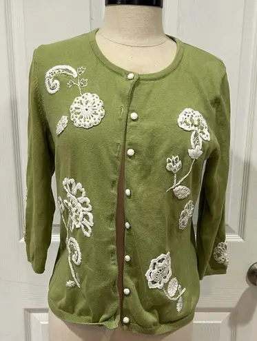 Christopher & Banks Green Embroidered Cardigan – Size Large
