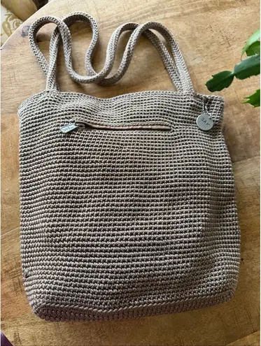 The Sak Crochet Shoulder Bag Taupe Woven Boho Casual Everyday Purse