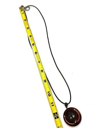 Wood tree of life pendant necklace on cord