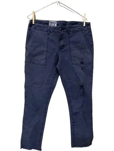 Pam & Gela Twill Skinny Cargo Pants Fray Hem Lace Up Back Size Large