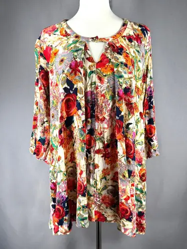 Floral Multicolor Flowy Tunic Top by Fortuity Size L Boho Lagenlook Artsy Fairy Size L