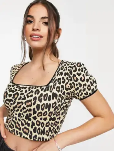 Daisy Street Leopard Lace Trim Crop Top