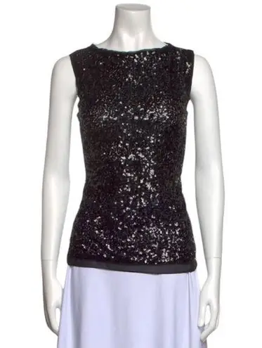 Karen Millen Black Sequin Sheer Embroidered Dot Back Sleeveless Top Size 10