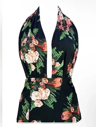 COCOSHIP Plunging Neckline Floral One-Piece Swimsuit by , Size 14, New with Tag