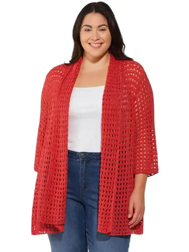 Jessica London Plus Size 22/24 Cardigan Pink Open Knit Sweater Shrug Duster 161