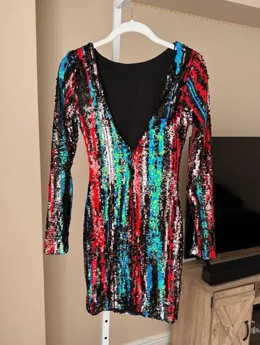 Dress the Population Lola Sequin Midi Dress in Rouge size XXS