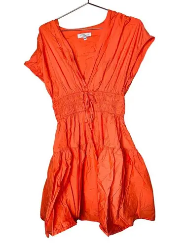 Derek Lam COLLECTIVE Orange Smocked Hourglass Tie Waist Mini Dress Size 44