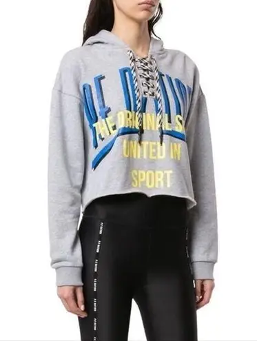 PE Nation Rocket Shot Gray Lace Up Cropped Pullover Hoodie Size XS
