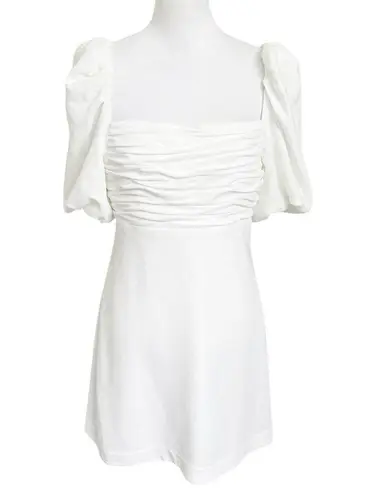 Cinq a Sept Mini Dress Size 10 White Puff Sleeve Cutout Back Women’s