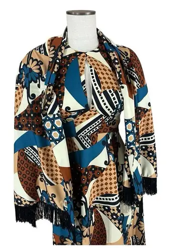 Neiman Marcus Vintage 60s/70s MOD Brown Abstract Maxi Dress Gown w/Wrap Shawl XS