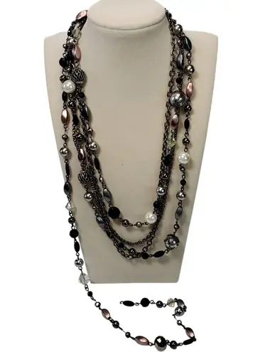 Lia Sophia Multi Strand Necklace 16" Katie Hematite Tone Freshwater Pearl Resin