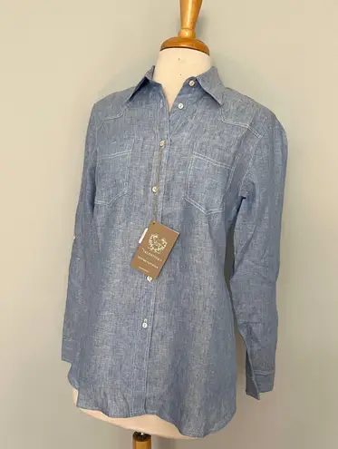 Valentina’s NWT NEW VLTs By Linen Chambray Light Blue Button Down Shirt