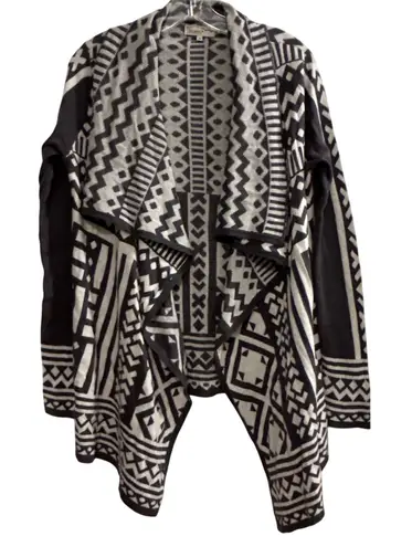 TOPIN Womens Geometric Aztec Print Waterfall Cardigan Sweater Black White M Size M