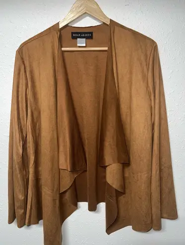 Wear Abouts Faux Suede Long Sleeve Cardigan with Drape Front Design Women Large Brown