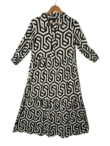 Marianne Midi Dress Womens Statement Piece Geometric Print Size 1X Black Flowy - Image 1