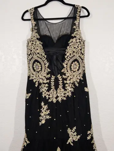 Lucci Lu NWT Abby Paris Black Gold Tulle Mermaid Crystal Embellished Gown 10