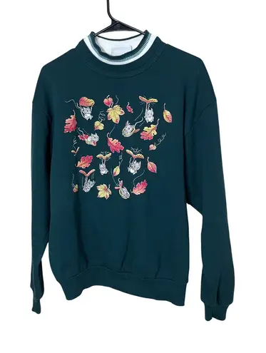 Vintage Morning Sun Forest Green Crewneck Sweatshirt Mouse Leaf Print M Size M