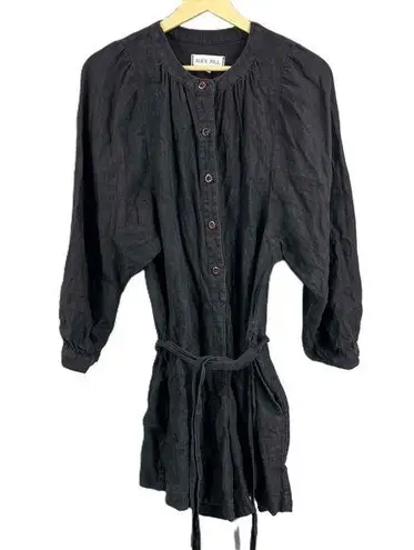 Alex Mill Linen Romper Black Long Sleeve Relaxed Fit Button Front Size XS