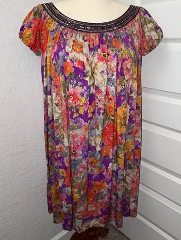 Argenti Floral Print Embellished Short Sleeve Baby Doll A