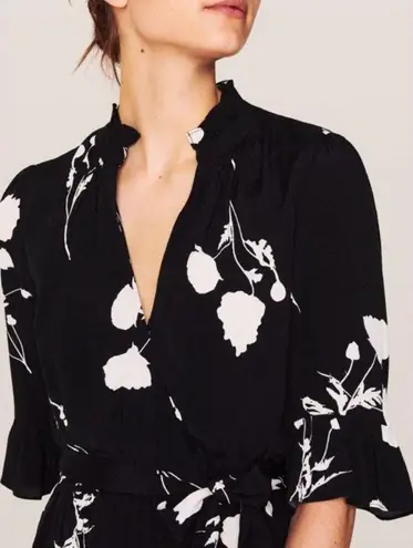 Ba&sh Penny Floral Belted Romper Black and White Size 6