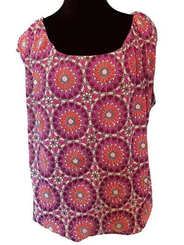 George Plus Size Vintage Hippie Eclectic Psychedelic Mosaic Mandala Mesh Top