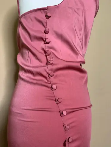 Boutique NWT Midi Satin Pink Slip Dress with Decorative Buttons