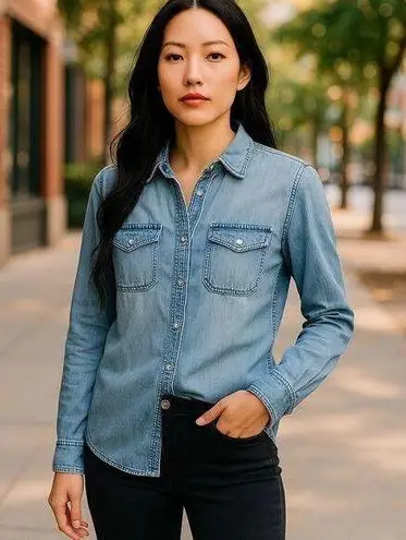 MNG Jeans MNG Mango Women’s Minimalist Denim Chambrey Button down Shirt XXS