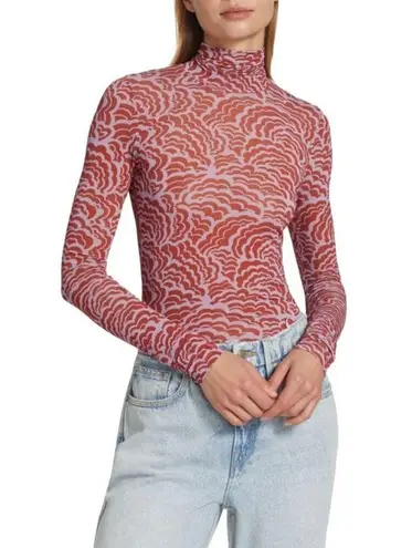 ALC Frank RTR A.L.C James Red Pink Print Turtleneck Long Sleeve Top Size Large pullover