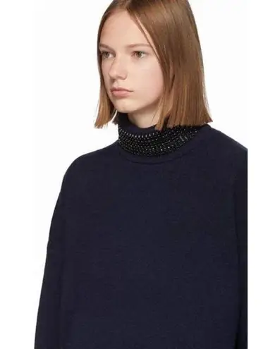 Alexander Wang Navy Blue Crystal Collar Wool Turtleneck Sweater Size L