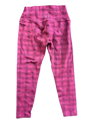 Beyond Yoga high waisted midi leggings Red Garnet Plaid Size Medium Athleisure