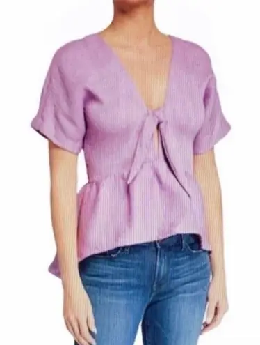 Endless Rose Lavender Deep-V Front Knot Peplum Top, Size S