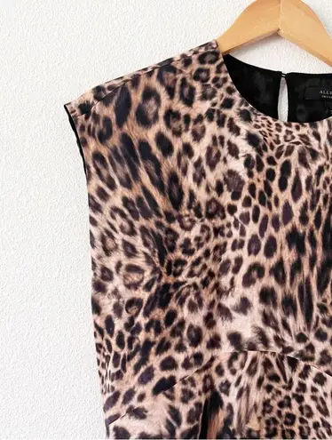 All Saints Gianna Kiku Leopard Animal Print Asymmetric Midi Dress