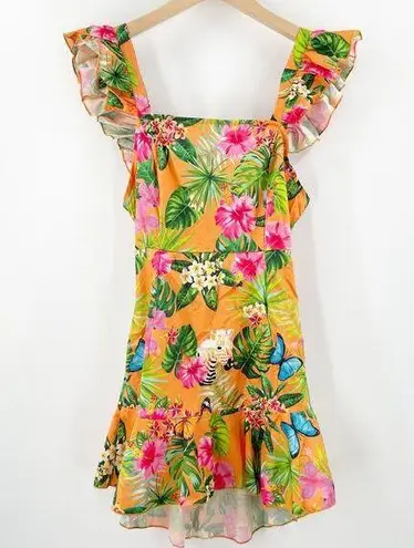 SheIn  Dress Size Small Floral Ruffle Mini Tropical Beach Travel Vacation Coastal