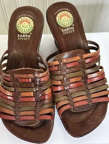 Earth Spirit Brown and Tan Mules with Woven Design