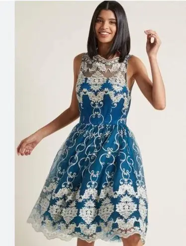 Chi Chi London Reign or Shine Teal Metallic Lace Sleeveless Midi Prom Dress NWT