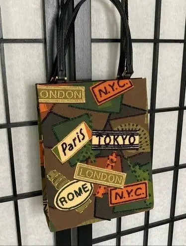 RARE Prezzo World Traveler Beaded London NYC Tokyo Rome Handbag Tote Purse Red