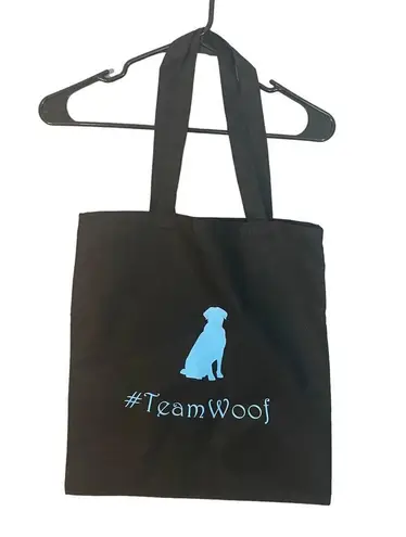 Black and Baby Blue Graphic Team Woof Dog Lovers Tote Bag Women