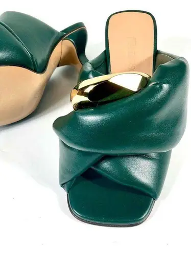 JW Anderson Chain Twist Leather Mules Sandals Green Size