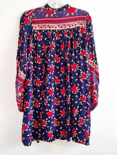 Faithfull the Brand Dress Navy Blue Rose Garden Print Ellie Dress Sz US 6 GUC