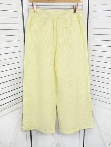 Loft  Fluid Linen Blend Striped Wide Leg Crop Pants Yellow White Small Lined