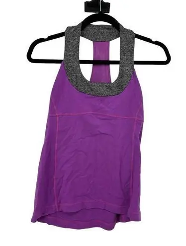 Lululemon  Top Womens 6 Scoop Neck Mesh Racerback Tank Purple Gray Built In Bra