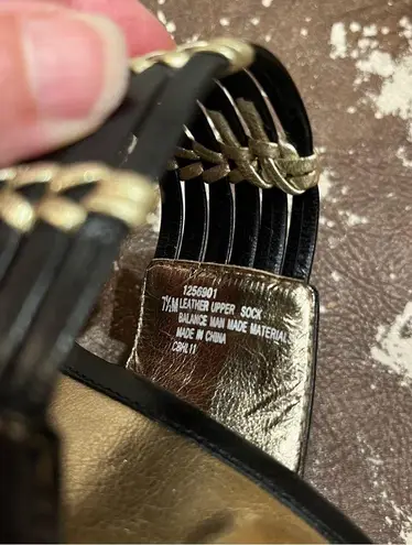 Sofft Shoes Fayann Slide Heel Sandal Black Leather Gold Metallic Cork Heel Size 7